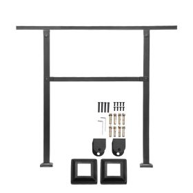 Outdoor Handrails for Steps, 2-3 Step Stair Rail Kit, Black Square Tube with Horizontal Bar, Carbon Steel Support Rails for Seniors